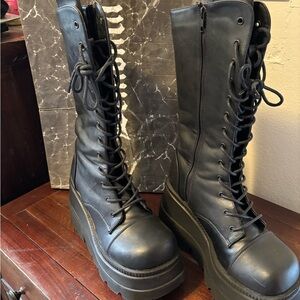 Black Platform Lace-Up Boots